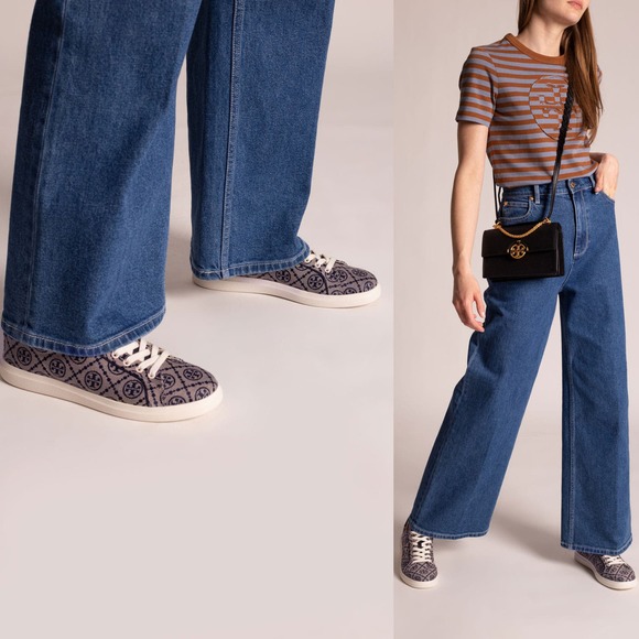 TORY BURCH T Monogram Logo Howell Court Sneakers in Perfect Navy Size 9 - Picture 2 of 16